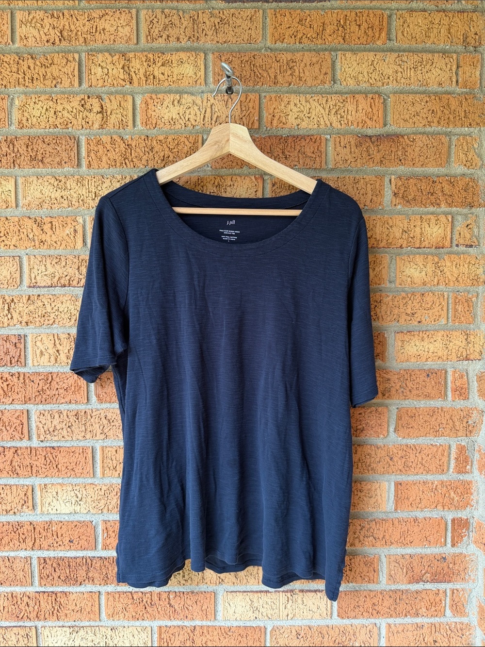 J. Jill Women’s Large Blue Knit Scoop Neck Sleeves Stretch Top Classic Casual